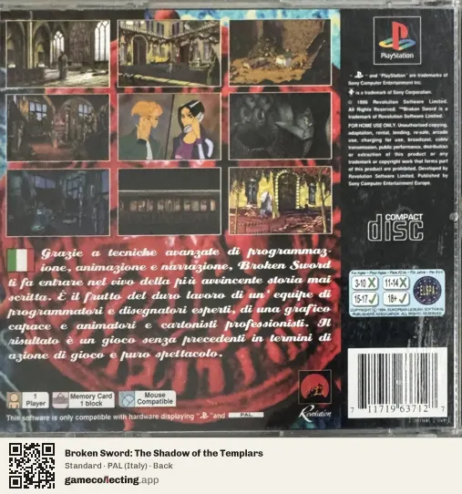 Broken Sword: The Shadow of the Templars PlayStation, Italy box back