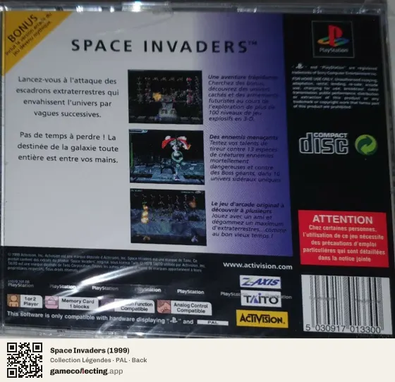Space Invaders (1999) PlayStation, PAL box back