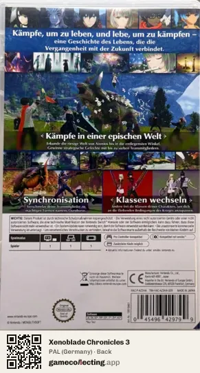 Xenoblade Chronicles 3 Nintendo Switch, Germany box back