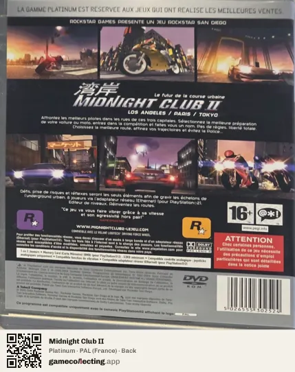 Midnight Club II PlayStation 2, France box back