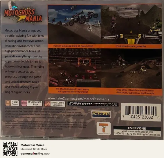 Motocross Mania PlayStation, NTSC box back