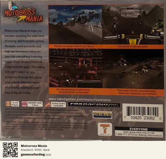 Motocross Mania PlayStation, NTSC box back