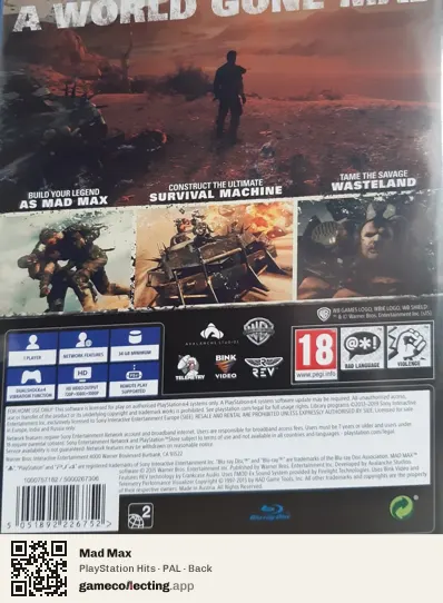 Mad Max PlayStation 4, PAL box back
