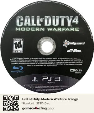 Call of Duty: Modern Warfare Trilogy PlayStation 3, NTSC disc