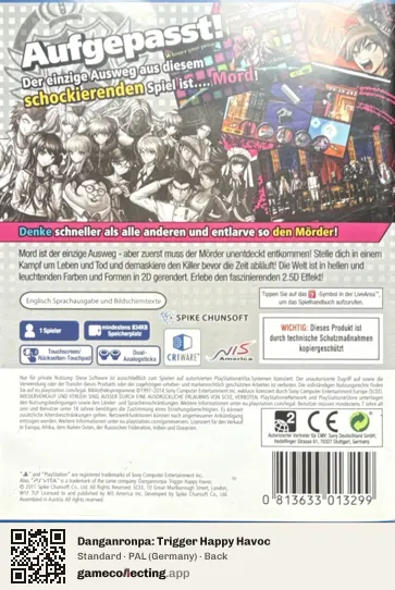 Danganronpa: Trigger Happy Havoc PlayStation Vita, Germany box back