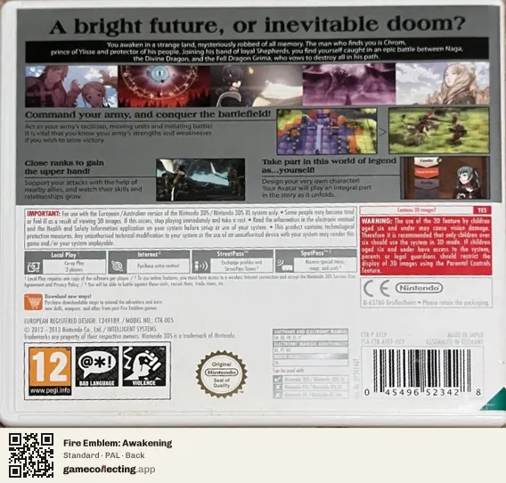 Fire Emblem: Awakening Nintendo 3DS, PAL box back