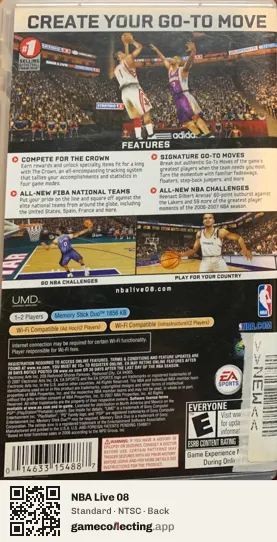 NBA Live 08 PlayStation Portable, NTSC box back