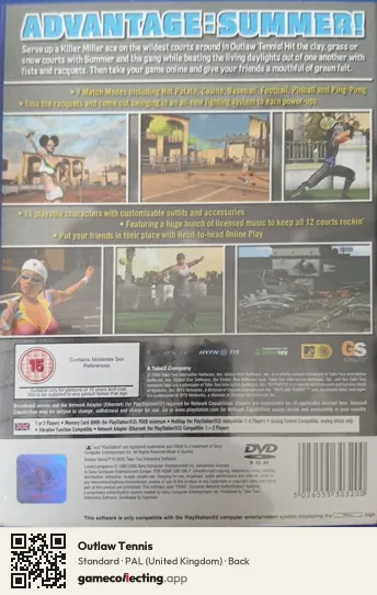 Outlaw Tennis PlayStation 2, United Kingdom box back