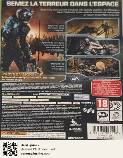 Dead Space 2 Xbox 360, France box back