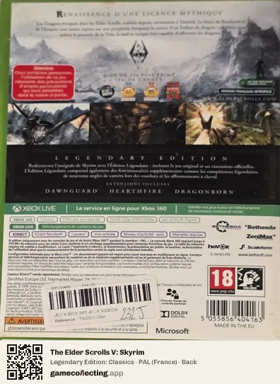 The Elder Scrolls V: Skyrim Xbox 360, France box back