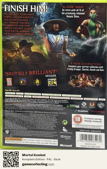 Mortal Kombat Xbox 360, PAL box back