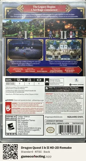 Dragon Quest I & II HD-2D Remake Nintendo Switch, NTSC box back
