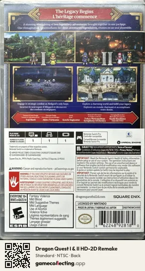 Dragon Quest I & II HD-2D Remake Nintendo Switch, NTSC box back
