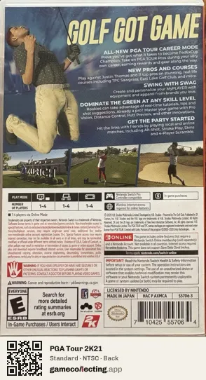 PGA Tour 2K21 Nintendo Switch, NTSC box back