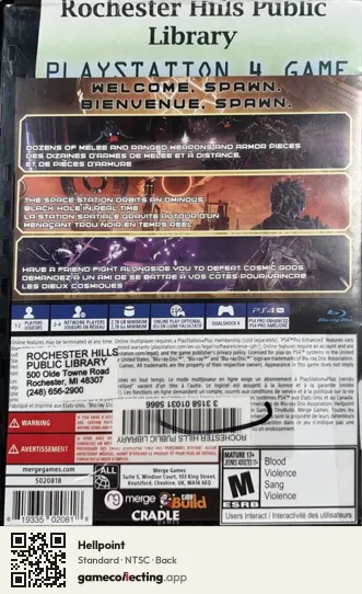Hellpoint PlayStation 4, NTSC box back