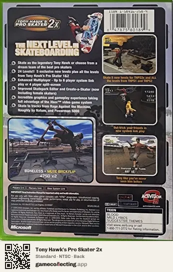 Tony Hawk's Pro Skater 2x Xbox, NTSC box back