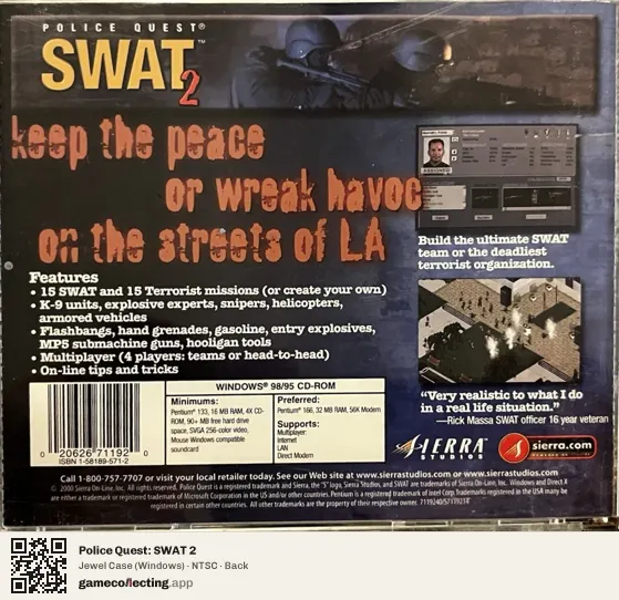 Police Quest: SWAT 2 Computer, NTSC box back