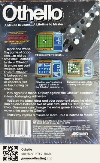 Othello Nintendo Entertainment System, NTSC box back
