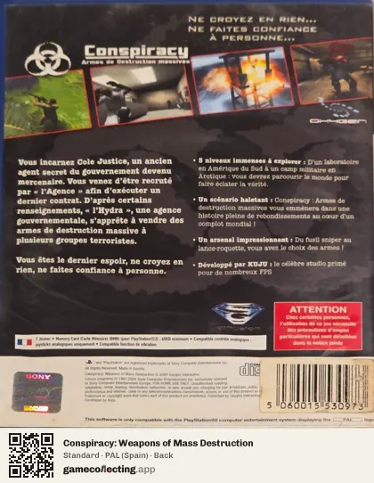 Conspiracy: Weapons of Mass Destruction PlayStation 2, Spain box back