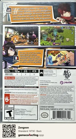 Zengeon Nintendo Switch, NTSC box back