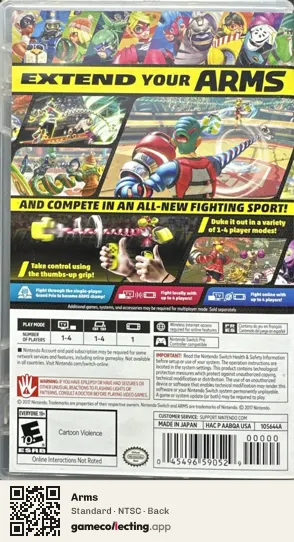 Arms Nintendo Switch, NTSC box back