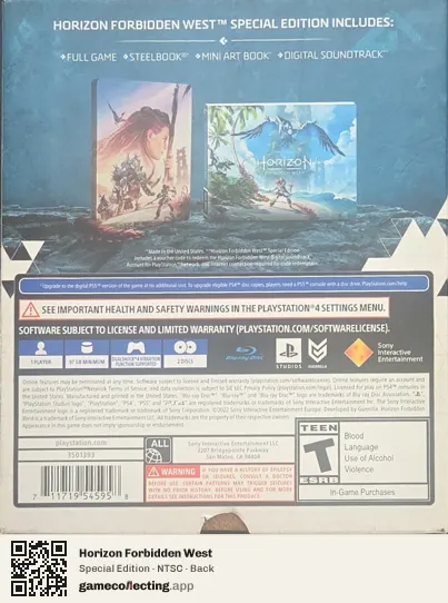 Horizon Forbidden West PlayStation 4, NTSC box back