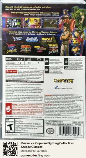Marvel vs. Capcom Fighting Collection: Arcade Classics Nintendo Switch, NTSC box back