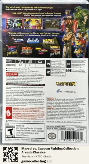 Marvel vs. Capcom Fighting Collection: Arcade Classics Nintendo Switch, NTSC box back