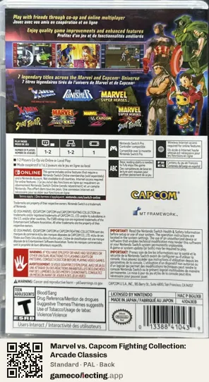 Marvel vs. Capcom Fighting Collection: Arcade Classics Nintendo Switch, PAL box back