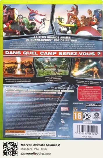Marvel: Ultimate Alliance 2 Xbox 360, PAL box back
