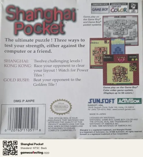 Shanghai Pocket Game Boy Color, NTSC box back