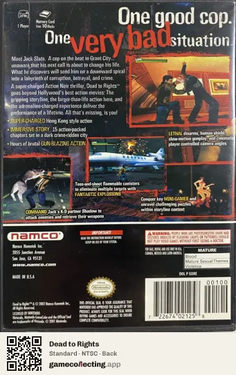 Dead to Rights Nintendo GameCube, NTSC box back