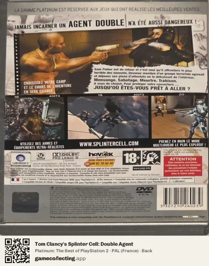Tom Clancy's Splinter Cell: Double Agent PlayStation 2, France box back