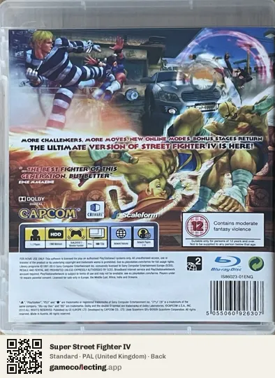 Super Street Fighter IV PlayStation 3, United Kingdom box back