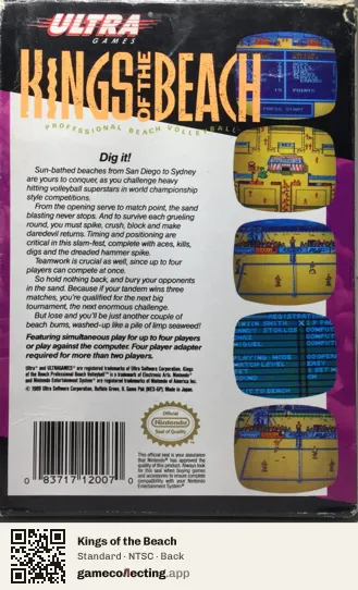 Kings of the Beach Nintendo Entertainment System, NTSC box back