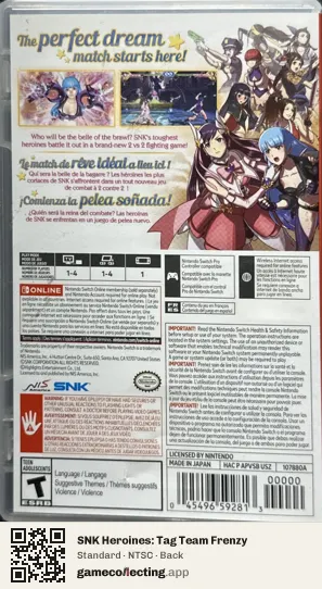 SNK Heroines: Tag Team Frenzy Nintendo Switch, NTSC box back