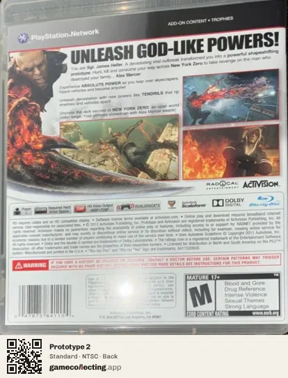 Prototype 2 PlayStation 3, NTSC box back