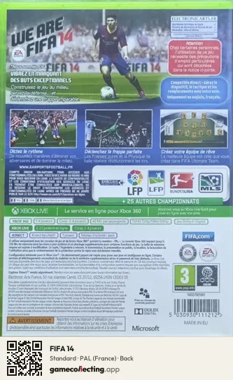 FIFA 14 Xbox 360, France box back