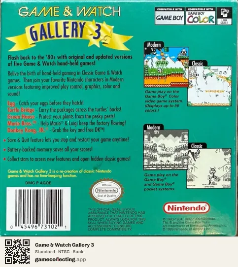 Game & Watch Gallery 3 Game Boy Color, NTSC box back