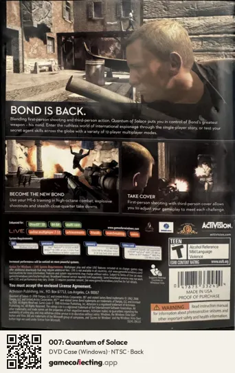 007: Quantum of Solace Computer, NTSC box back
