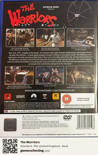 The Warriors PlayStation 2, United Kingdom box back