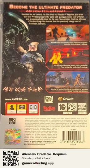Aliens vs. Predator: Requiem PlayStation Portable, PAL box back