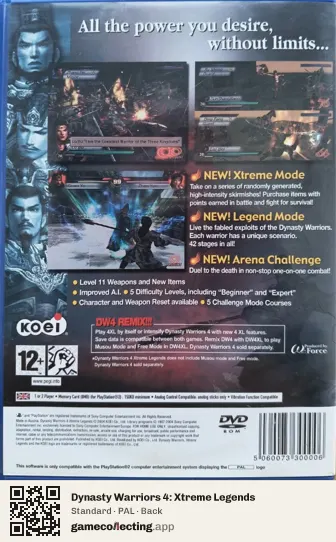 Dynasty Warriors 4: Xtreme Legends PlayStation 2, PAL box back