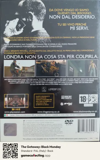 The Getaway: Black Monday PlayStation 2, Italy box back