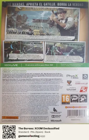 The Bureau: XCOM Declassified Xbox 360, Spain box back