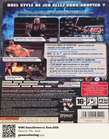 WWE SmackDown vs. Raw 2008 Xbox 360, PAL box back