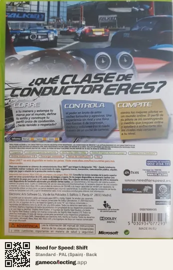 Need for Speed: Shift Xbox 360, Spain box back