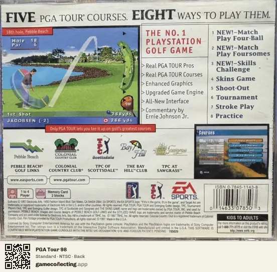 PGA Tour 98 PlayStation, NTSC box back