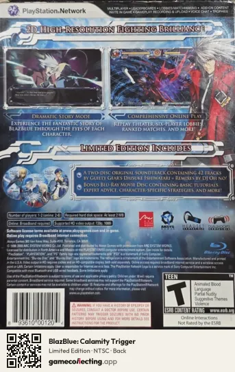 BlazBlue: Calamity Trigger PlayStation 3, NTSC box back