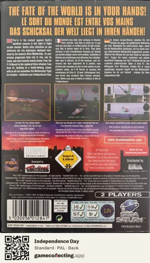Independence Day Sega Saturn, PAL box back
